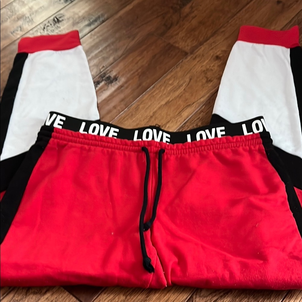 No Boundaries Red and Black Joggers with Bold Color Blocking
